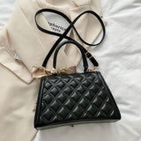 Retro Women Silk Scarf Leather Shoulder Bag Checker Pattern Shopping Handbags