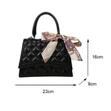 Retro Women Silk Scarf Leather Shoulder Bag Checker Pattern Shopping Handbags