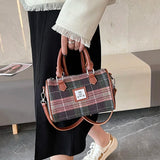 Retro Women Small Canvas Handbags Lady Yellow Shoulder Bag Plaid Suede Boston Ba