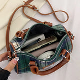 Retro Women Small Canvas Handbags Lady Yellow Shoulder Bag Plaid Suede Boston Ba