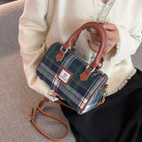 Retro Women Small Canvas Handbags Lady Yellow Shoulder Bag Plaid Suede Boston Ba