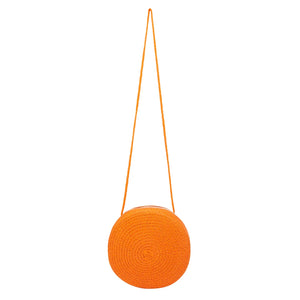 Retro Women Straw Woven Round Crossbody Bag Chain Purse
