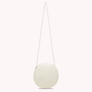 Retro Women Straw Woven Round Crossbody Bag Chain Purse