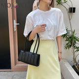 Retro Stripe Embossing Shoulder Bag Soft PU Leather Handbag