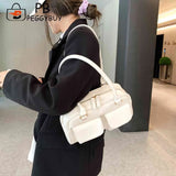Retro Women Tote Bag Double Pocket PU Leather Shoulder Handbags