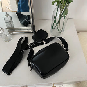 Retro Women Triple Messenger Bag PU Leather Female Shoulder Crossbody Bags