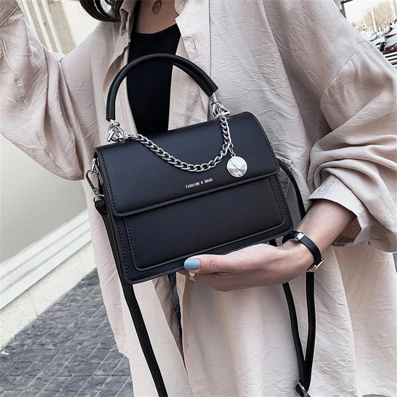 Retro PU Leather Women's Totes With Chain Shoulder Handbags