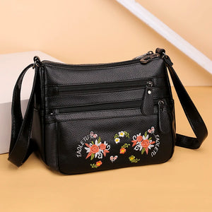 Vintage Embroidery Crossbody Bag PU Leather Shoulder Bag for Women