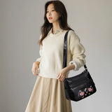 Vintage Embroidery Crossbody Bag PU Leather Shoulder Bag for Women