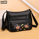 Vintage Embroidery Crossbody Bag PU Leather Shoulder Bag for Women