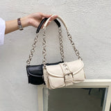 Retro Women's Chain Small Shoulder Bag Solid PU Leather Ladies Underarm Bags