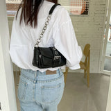 Retro Women's Chain Small Shoulder Bag Solid PU Leather Ladies Underarm Bags
