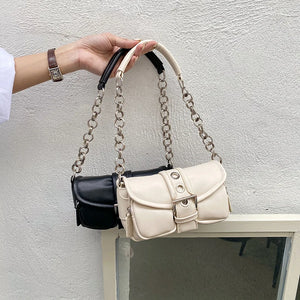 Retro Women's Chain Small Shoulder Bag Solid PU Leather