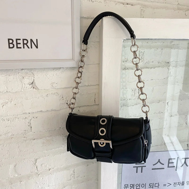 Retro Women's Small Shoulder Bag Chain PU Leather Underarm Tote Purse Handbags