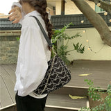 Embroidered Heart Canvas Shoulder Bag for Women Girls