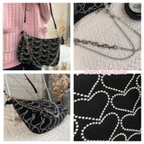 Embroidered Heart Hobo Canvas Shoulder Bag