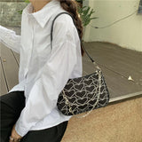 Embroidered Heart Canvas Shoulder Bag for Women Girls