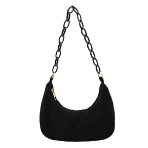 Retro Women's Saddle Bag Corduroy Solid Chain Small Hobos Underarm Bags
