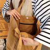 Canvas Shoulder Bag Solid Fresh Buckle Tote Large Handbag