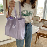 Canvas Shoulder Bag Solid Fresh Buckle Tote Large Handbag