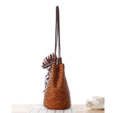 Woven Straw Tote Bag with Silk Scarf - Beach Crossbody Handbag