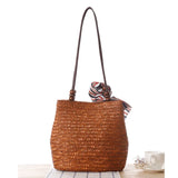 Woven Straw Tote Bag with Silk Scarf - Beach Crossbody Handbag