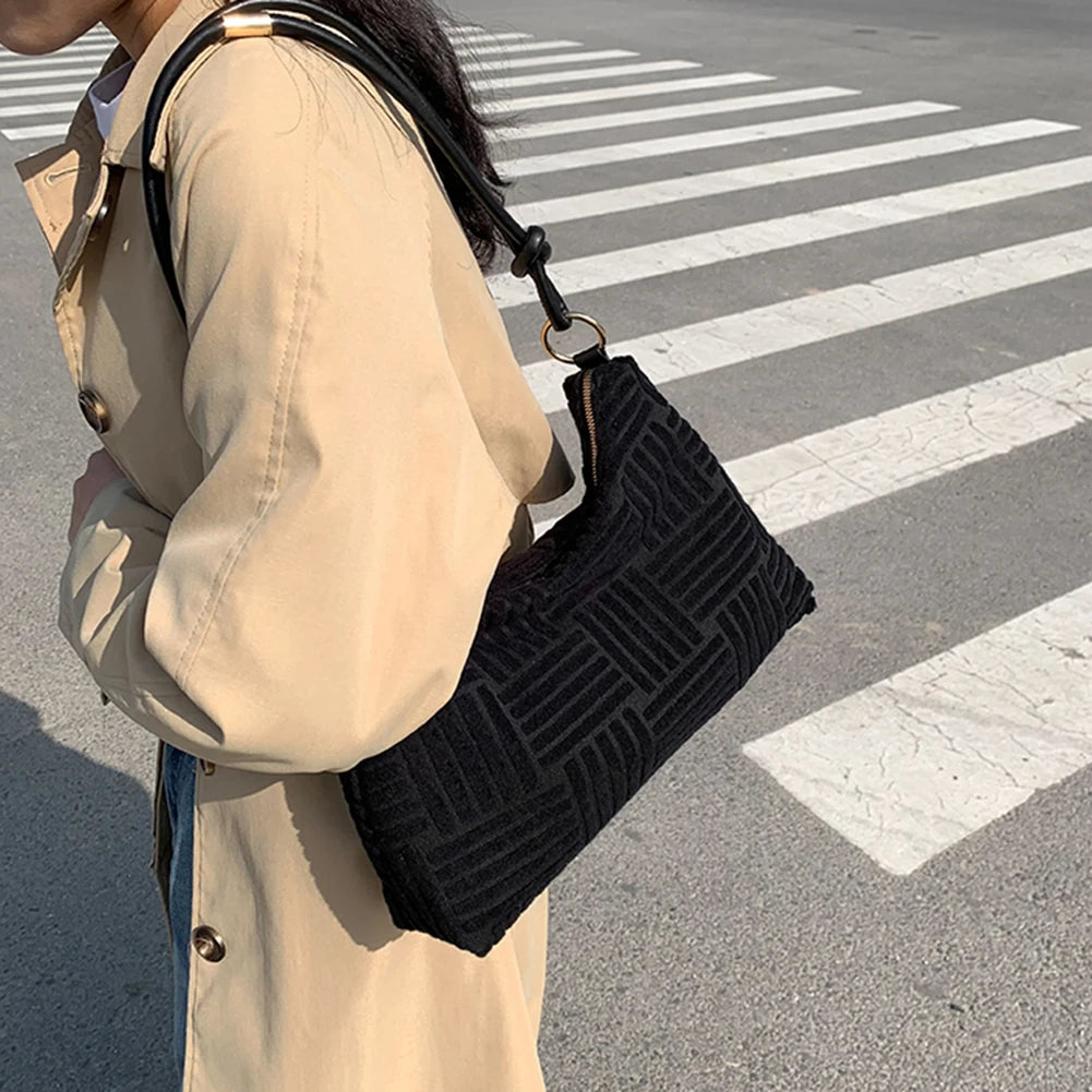 Corduroy Shoulder Tote Bag for Women - Retro Style