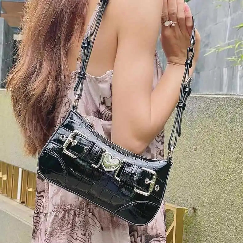 Y2k Crocodile Pattern Girls Shoulder Bag