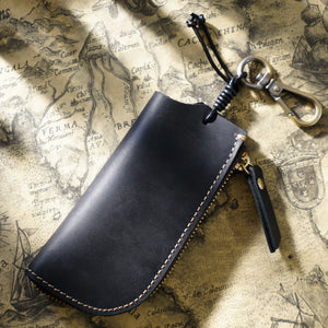 Vintage Crazy Horse Leather Key Bag Waist Hanging Wallet