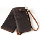 Retro Crazy Horse Leather Men's Long Chain Wallet Clutch Purse