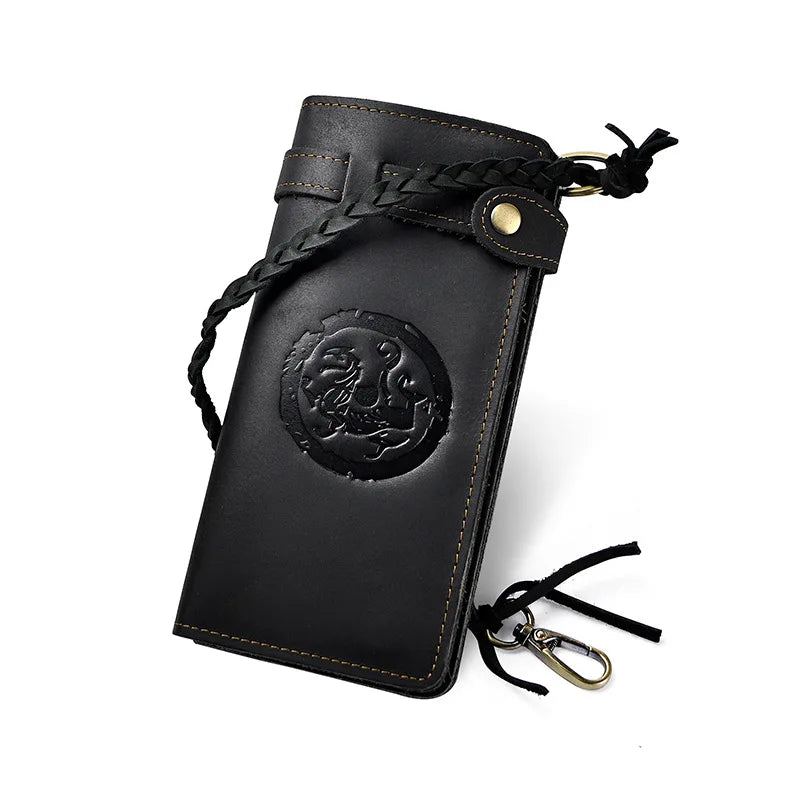 Retro Crazy Horse Leather Men's Long Chain Wallet Clutch Purse