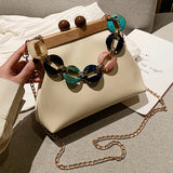 Colorful Chain Handbag Women's Messenger Bag Wooden Clip Bag