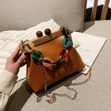 Colorful Chain Handbag Women's Messenger Bag Wooden Clip Bag