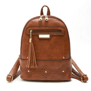 Vintage Hollow Out Women Backpack Soft PU Leather Tassel