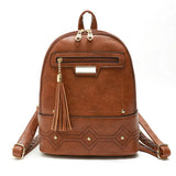 Vintage Hollow Out Women Backpack Soft PU Leather Tassel