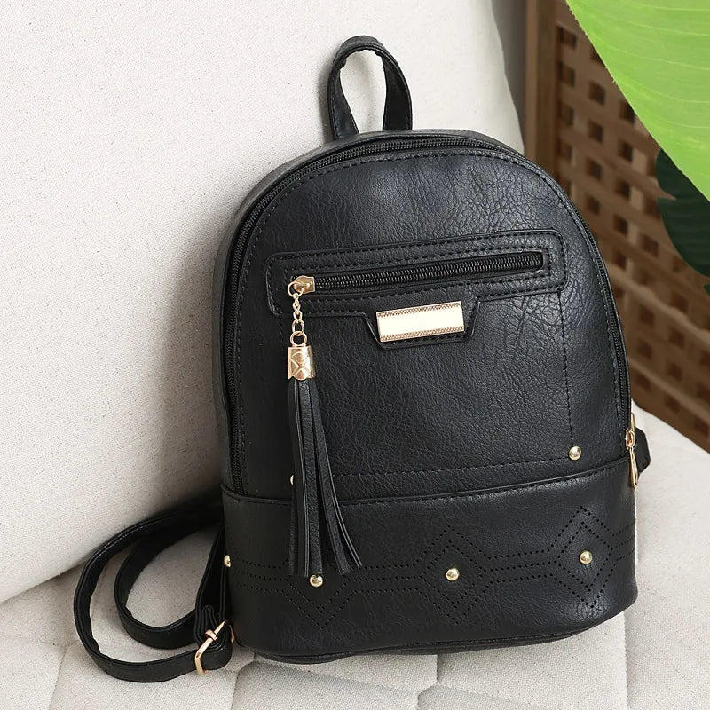 Vintage Hollow Out Women Backpack Soft PU Leather Tassel