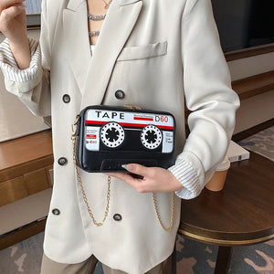 Retro Radio Box PU Leather Ladies Handbag Chain Purse