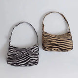Striped Leopard Shoulder Bag Underarm Purse Women Handbag
