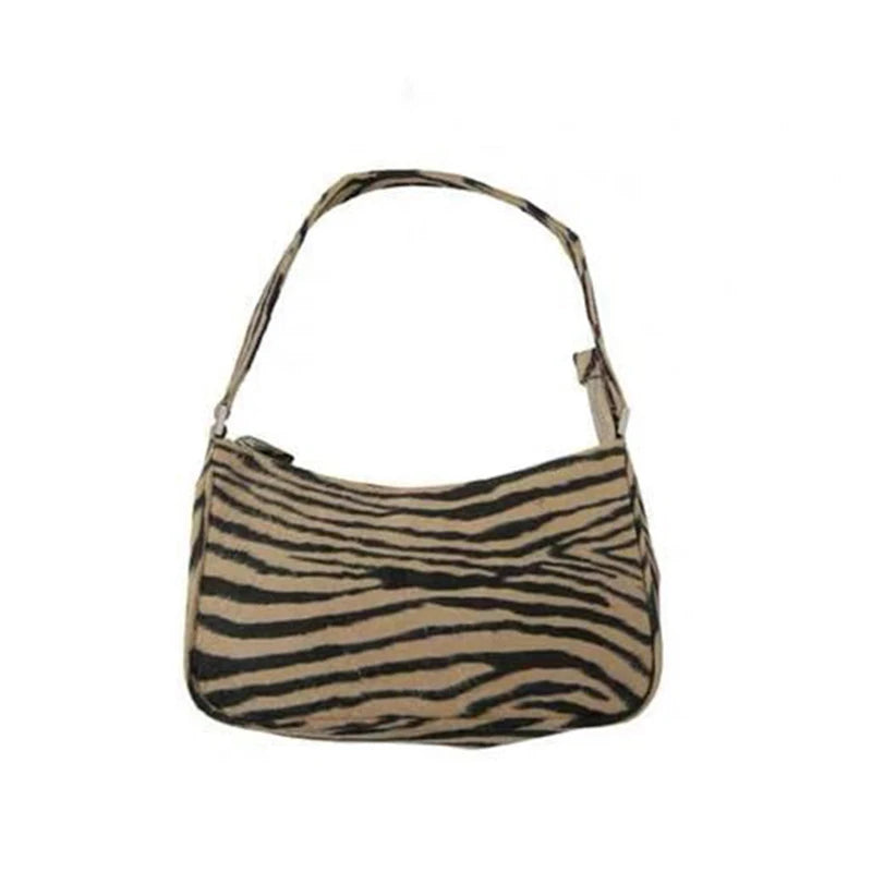 Striped Leopard Shoulder Bag Underarm Purse Women Handbag