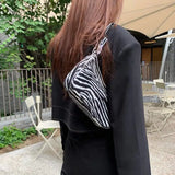 Striped Leopard Shoulder Bag Underarm Purse Women Handbag