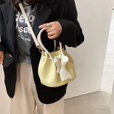 Retro Solid Bucket Bag with Bow Detail