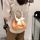 Retro Solid Bucket Bag with Bow Detail