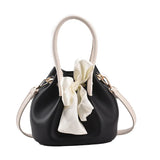 Retro Solid Bucket Bag with Bow Detail
