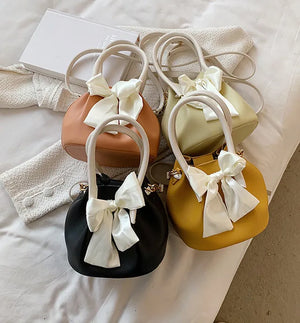 Retro Solid Bucket Bag with Bow Detail