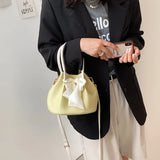 Retro Solid Bucket Bag with Bow Detail