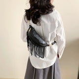 Retro Tassel Messenger Bag for Women Spring PU Leather Shoulder Bag