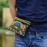 Embroidered Canvas Waist Bag for Women Travel
