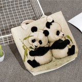 Foldable Animal Panda Women Shoulder Bag Linen Tote Classic Style