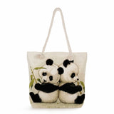 Foldable Animal Panda Women Shoulder Bag Linen Tote Classic Style