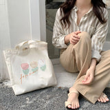 Embroidered Tulip Canvas Tote Bag for Women